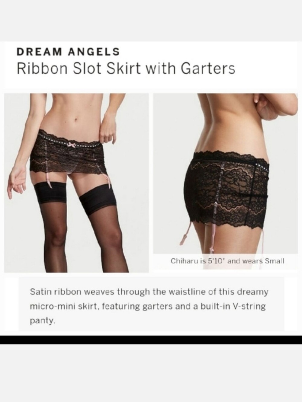 Victoria's secret dream Angel's ribbon slot  skirted V-string Panty Garter Belt